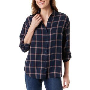 Gloria Vanderbilt Shirt Womens Size XS Blue Plaid Amanda Button-Up Windowpane